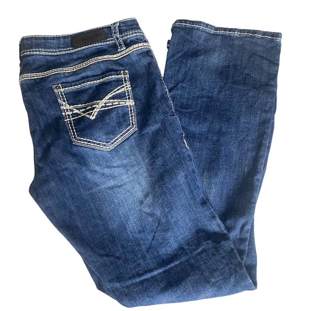 Rock & Roll Denim Riding Jeans Womens W36 L36 Mid Rise Boot Cut Thick Stitch Wes